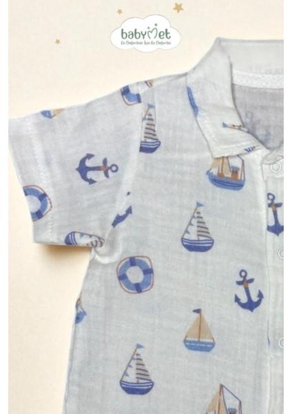 %100 Pamuk Erkek Bebek Müslin Tulum – Denizci Desen, Çıtçıtlı, Yumuşak&Doğal fiyatları