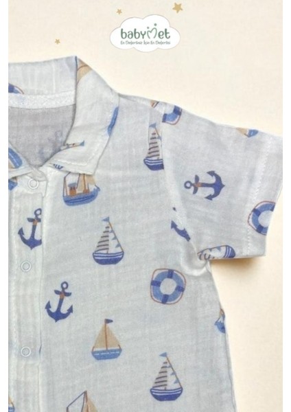%100 Pamuk Erkek Bebek Müslin Tulum – Denizci Desen, Çıtçıtlı, Yumuşak&Doğal indirimleri