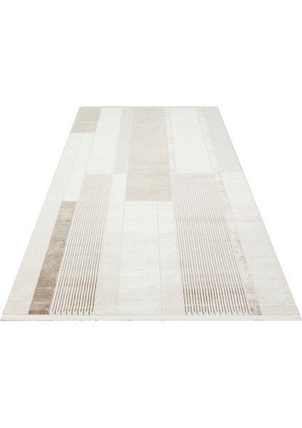 Lagos XW LGS 22 Krem Gri - Yıkanabilir Hav Vermez Modern Desenli Halı