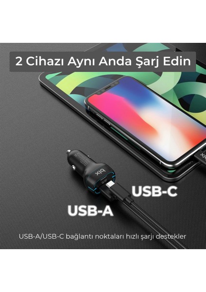 Bix 38W Usb-C 2 Port Araç Içi Hızlı Şarj Aleti Samsung Pps Destekli Akım Korumalı Güç Adaptörü Çakmaklık iPhone & Android & iPad Type-C Pd 3.0 20W + Qc 3.0 18W fırsatları