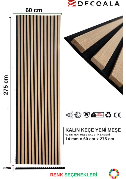 Mdf Ahşap Akustik Duvar Paneli Kalın Keçe 60 x 275 cm (Yeni Meşe)