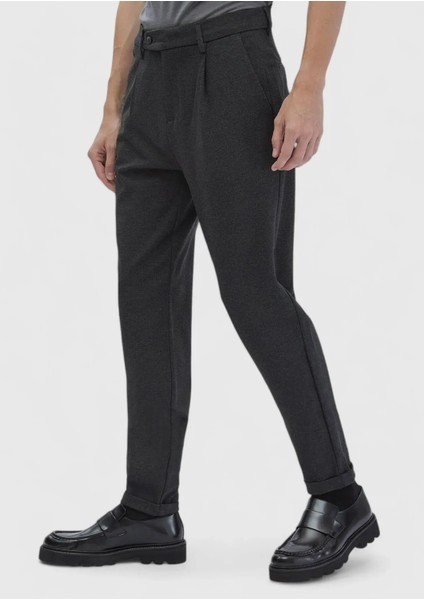 Koyu Gri Düz Örme Regular Fit Casual Pantolon modelleri