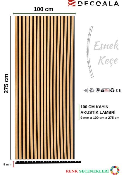 Mdf Ahşap Akustik Duvar Paneli 100 x 275 cm (Kayın)