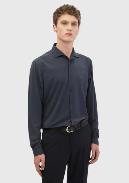 Gri Düz Casual Fit Casual Gömlek