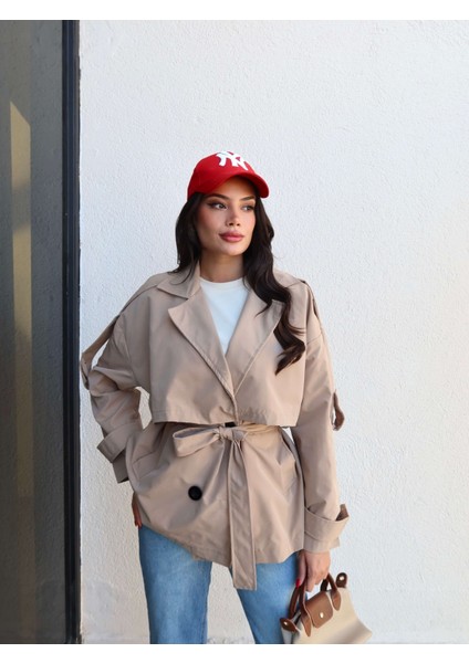 Kruvaze Yaka Kuşaklı Trench