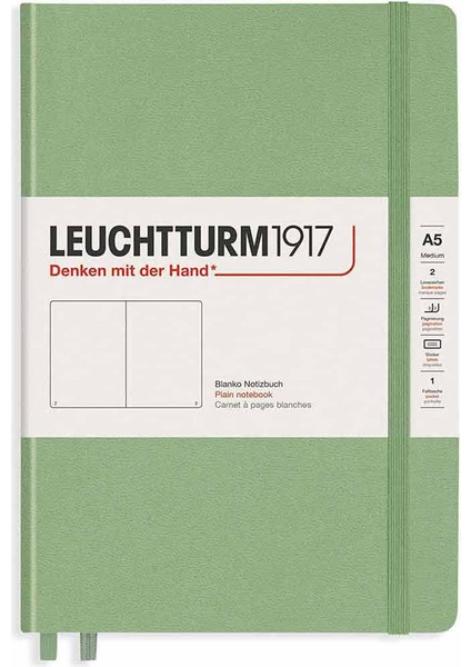 Muted Colours Notebook Medium A5 Hardcover 251 Pages Plain Sage