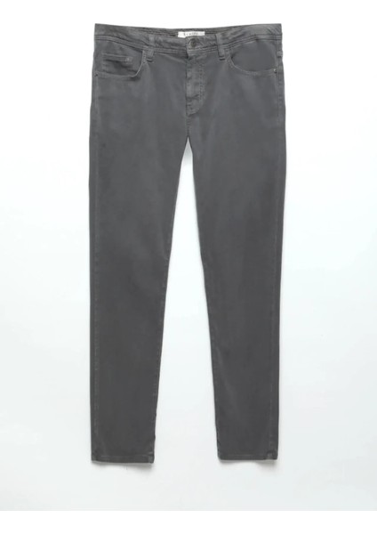 Koyu Gri Düz Dokuma Slim Fit Casual Pamuk Karışımlı Pantolon indirimleri