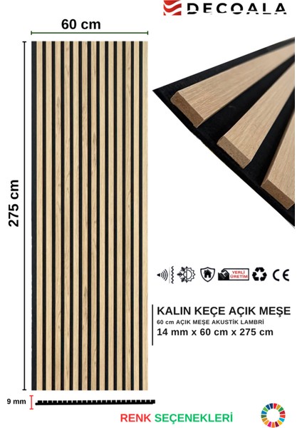 Mdf Ahşap Akustik Duvar Paneli Kalın Keçe 60 x 275 cm (Yeni Meşe)