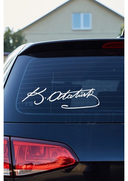 Kemal Atatürk Imzası Oto Özel Yeni Sticker Beyaz 25*6,8 cm
