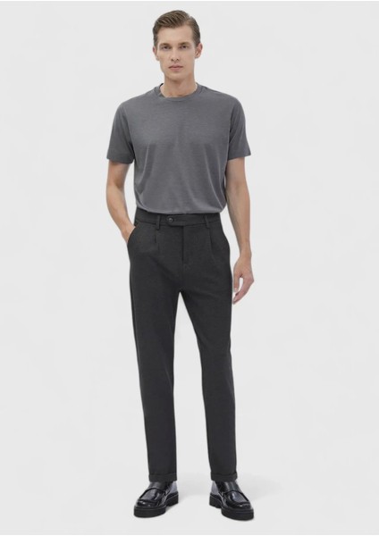 Koyu Gri Düz Örme Regular Fit Casual Pantolon