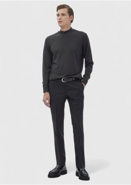 Antrasit Bato Yaka Düz Örgü Yün Karışımlı Triko Kazak fiyatları