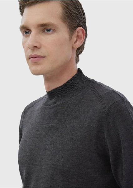 Antrasit Bato Yaka Düz Örgü Yün Karışımlı Triko Kazak modelleri