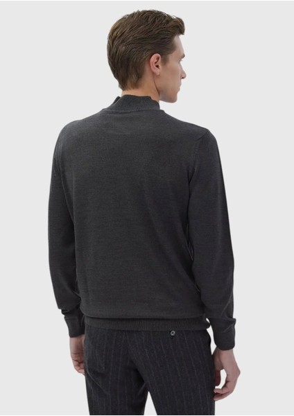 Antrasit Bato Yaka Düz Örgü Yün Karışımlı Triko Kazak indirimleri