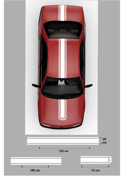 Oto Kaput-Tavan-Bagaj Çift Şerit Özel Yeni Sticker 3 Parça Beyaz 20*120-20*100-75*20 cm