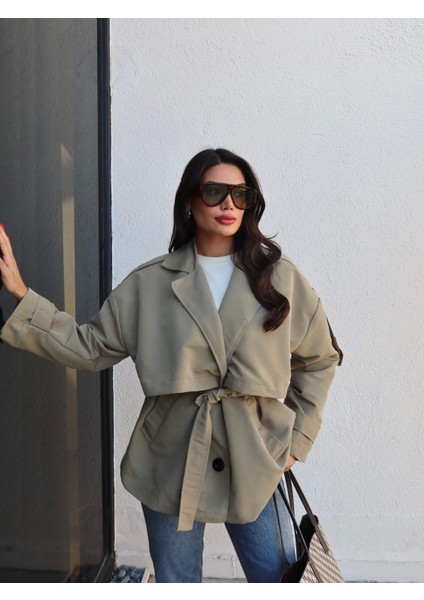 Kruvaze Yaka Kuşaklı Trench