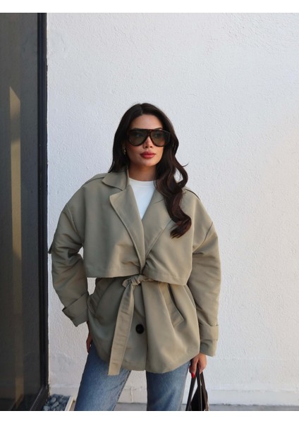 Kruvaze Yaka Kuşaklı Trench fiyatları