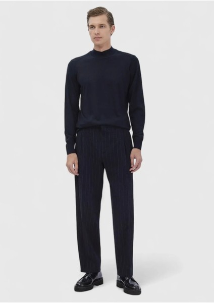 Lacivert Bato Yaka Düz Örgü Yün Karışımlı Triko Kazak fiyatları