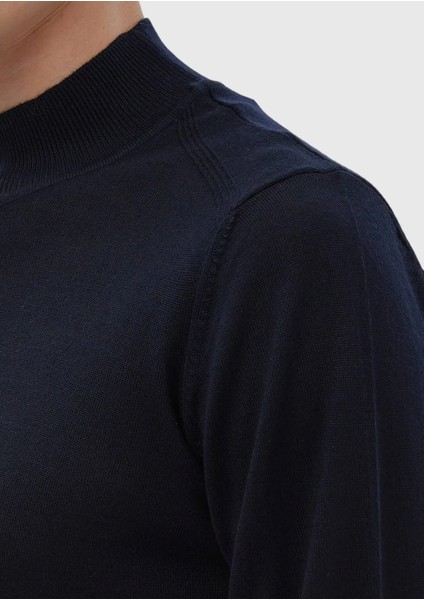 Lacivert Bato Yaka Düz Örgü Yün Karışımlı Triko Kazak modelleri