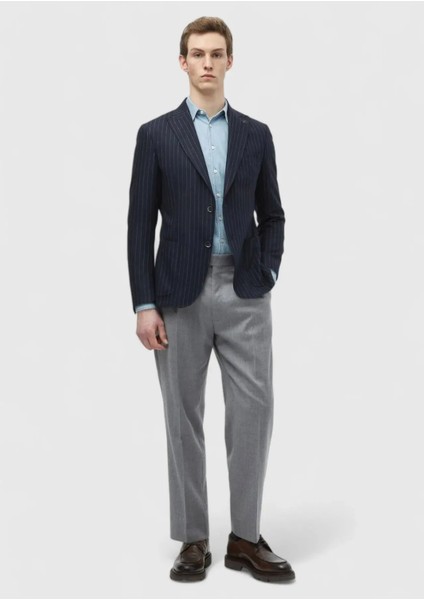 Lacivert Çizgili Zeroweight Slim Fit Yün Karışımlı Ceket fiyatları