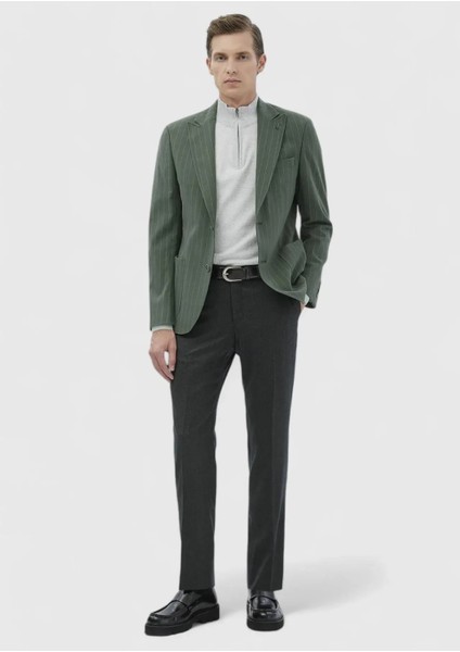 Açık Yeşil Çizgili Zeroweight Slim Fit Pamuk Karışımlı Ceket fiyatları