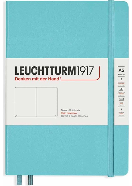 Rising Colours Notebook Medium A5 Hardcover 249 Pages Plain Aquamarine