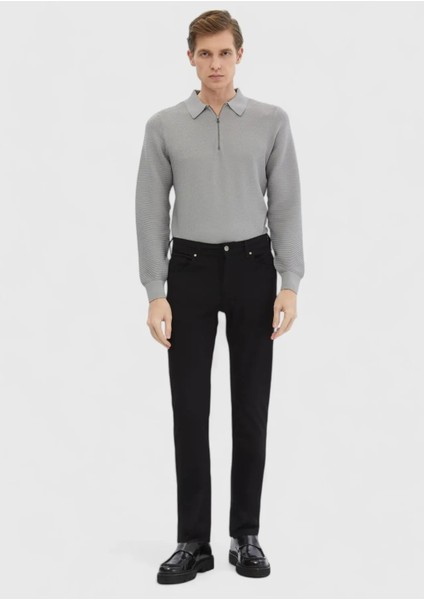 Siyah Düz Örme Slim Fit Casual Pantolon