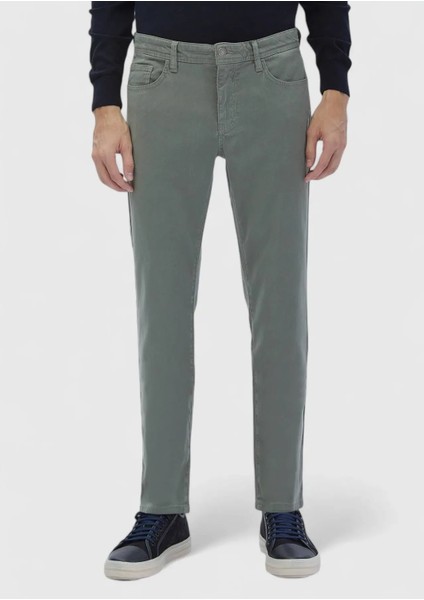 Yeşil Düz Dokuma Slim Fit Casual Pamuk Karışımlı Pantolon fiyatları