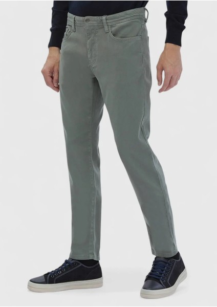 Yeşil Düz Dokuma Slim Fit Casual Pamuk Karışımlı Pantolon modelleri