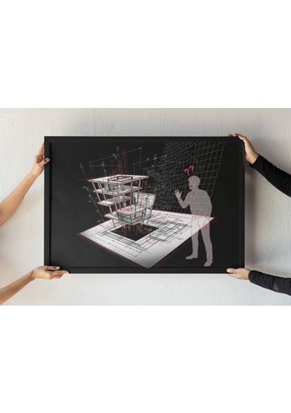 Architectural Blueprint Çerçeveli Tablo – Üç Boyutlu Mimari Çizim – Modern Kavramsal Dekor 30X42 cm
