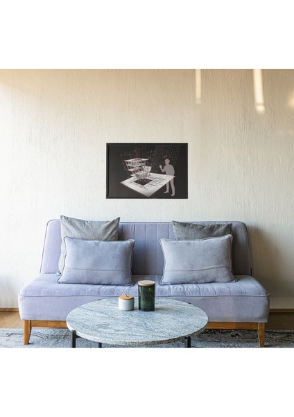 Architectural Blueprint Çerçeveli Tablo – Üç Boyutlu Mimari Çizim – Modern Kavramsal Dekor 30X42 cm fiyatları