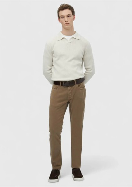 Deve Tüyü Düz Dokuma Slim Fit Casual Pamuk Karışımlı Pantolon