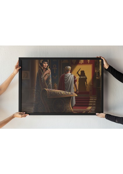 Cleopatra ve Caesar Çerçeveli Tablo – Roma ve Mısır Tarihi – Politik Entrika Durvar Dekoru 30X42 cm