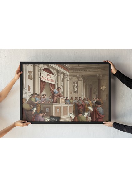 Roma Senatosu Mizahi Çerçeveli Tablo – Ave Algorithmus ve Sosyal Medya Dekoru – 30X42 cm