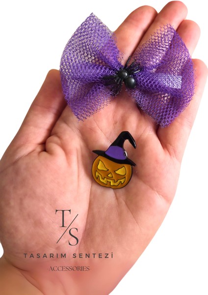 2'li Halloween Balkbağı Rozet ve Örümcek Tül Toka Cadılar Bayramı Parti Kostümü Aksesuar Set fiyatları