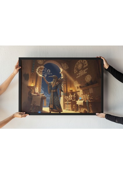 Anubis Çerçeveli Tablo – Mısır Mitolojisi – Piramit Dekoru – Antik Mısır Duvar Dekoru 30X42 cm