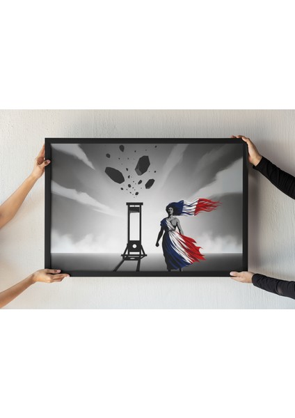 Fransız Devrimi Çerçeveli Tablo – Özgürlük ve Marianne Fransız Bayrağı Temalı Duvar Dekoru 30X42 cm