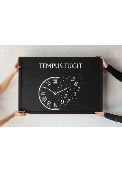 Zaman Uçar Çerçeveli Tablo – Tempus Fugit Latin Alıntılı – Felsefi ve Sanatsal Duvar Dekoru 30X42 cm