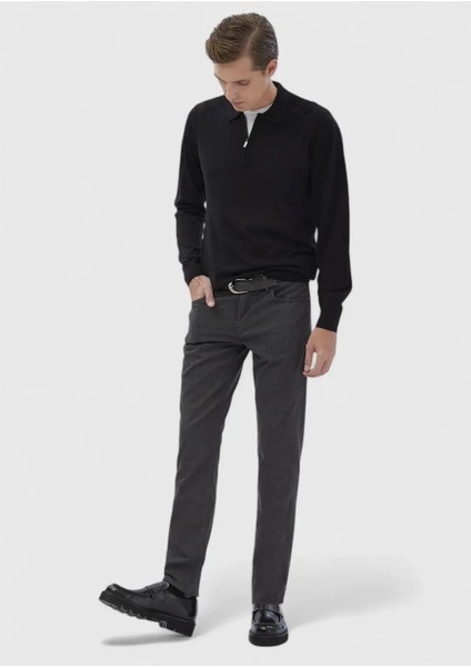 Antrasit Düz Dokuma Slim Fit Casual Pamuk Karışımlı Pantolon