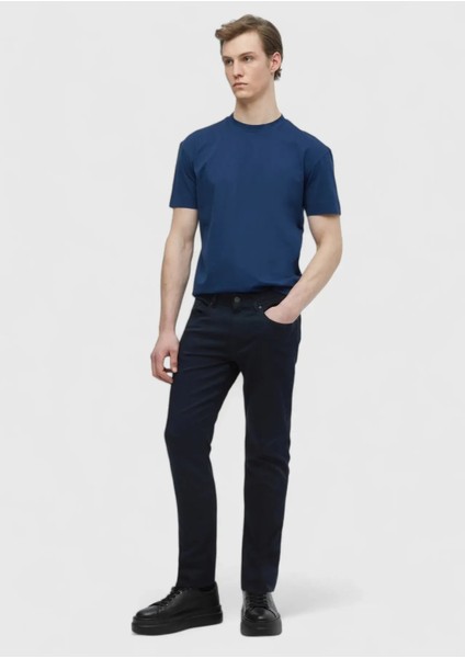 Lacivert Düz Dokuma Slim Fit Casual Pamuk Karışımlı Pantolon