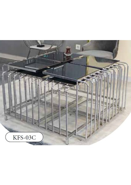 Mim Füme- Gümüş Kafes Kare 4+1 Pizza Orta Sehpa