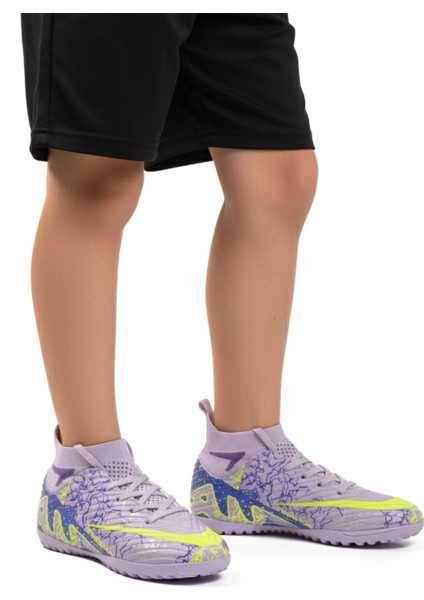 Lila Mor Çoraplı Çocuk Halı Saha Ayakkabısı Air 600 F