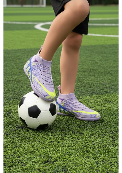 Lila Mor Çoraplı Çocuk Halı Saha Ayakkabısı Air 600 F modelleri