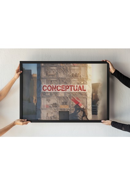 Conceptual Art Çerçeveli Tablo – Modern Mimari Mizah – Ofis Dekoru – Duvar Dekoru – 30X42 cm