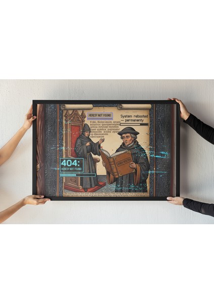 Martin Luther Çerçeveli Tablo – Reformasyon Dönemi Mizahı – Dini ve Tarihi Dekor – 30X42 cm