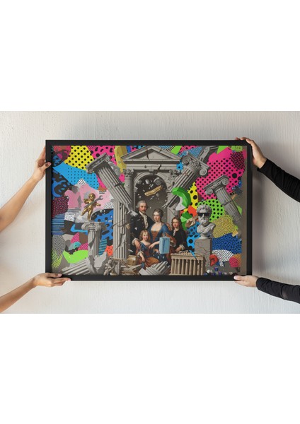 Yunan Mimarisi Art Çerçeveli Tablo – Mimari Kolaj, Satirik Dekor, Eklektik Duvar Sanatı – 30 x 42 cm