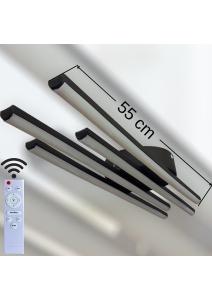 Antrasit Gövde, Kumandalı ve 3 Renk Işık, 4 Kollu Plafonyer LED Avize