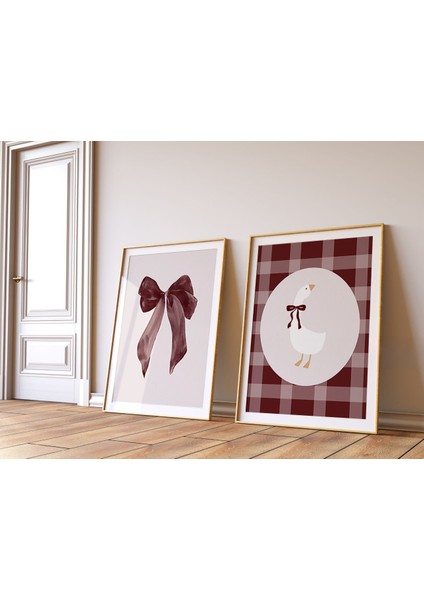 Çerçevesiz Bordo Silly Goose Poster, 2 Li Ördek Poster, Bebek Çocuk Odası Poster Seti