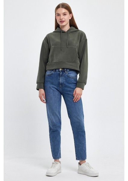 Kadın Rahat Kalıp Softech Polar Kapşonlu Kanguru Cepli Sweatshırt SPR24PWK98