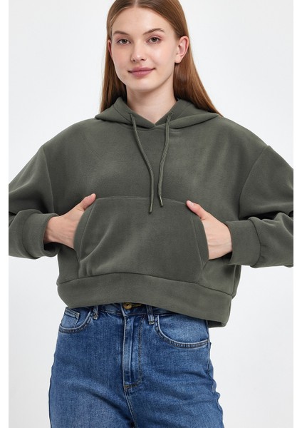 Kadın Rahat Kalıp Softech Polar Kapşonlu Kanguru Cepli Sweatshırt SPR24PWK98 modelleri