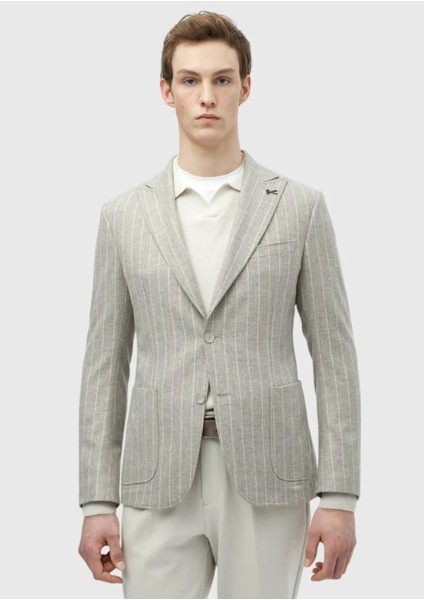 Bej Çizgili Zeroweight Slim Fit Yün Karışımlı Ceket fırsatları